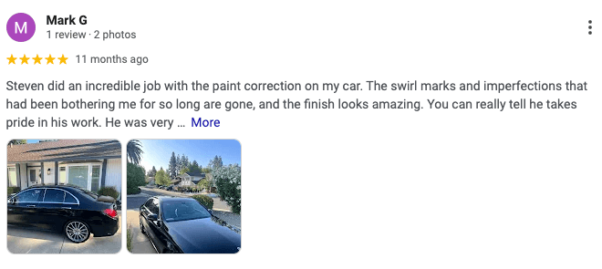 5-star Google review from Mark G for Gold Grade Mobile Detailing